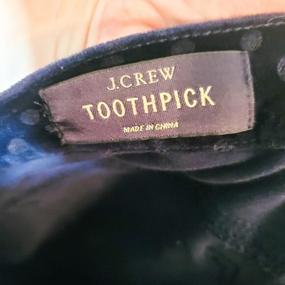 J Crew navy Toothpick swiss dot velvet skinny ankle 5 pocket pants size 26 - Picture 7 of 12